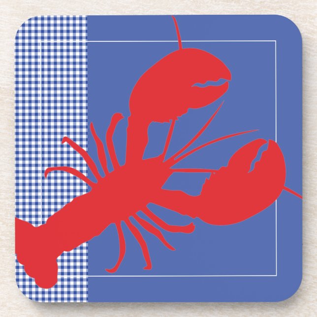 Lobster Coastal Gingham Maine Beach Fun Coaster (Front)
