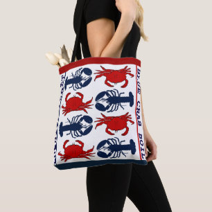Lobster Crab Red White Blue Cloth Tote Bag