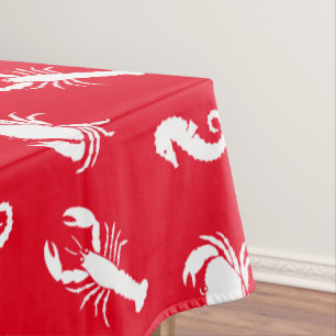 Lobster crab seahorse red white pattern tablecloth