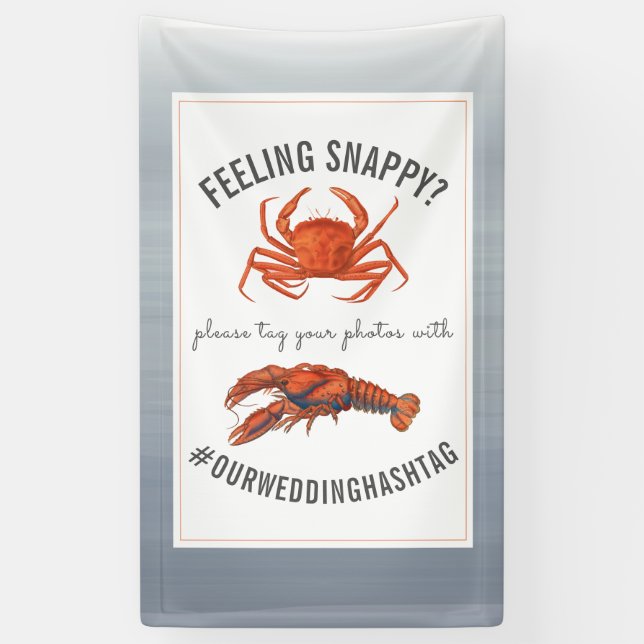 Lobster & Crab Wedding Hashtag Chambray Banner (Vertical)