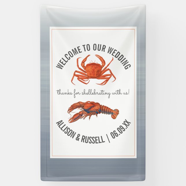 Lobster & Crab Wedding Welcome Chambray Banner (Vertical)