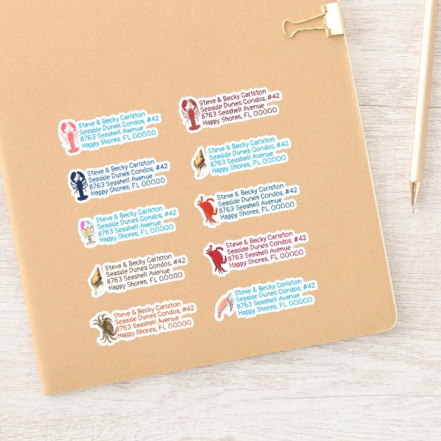 Lobster Crabs Sea Life Return Address Stickers (Notebook)