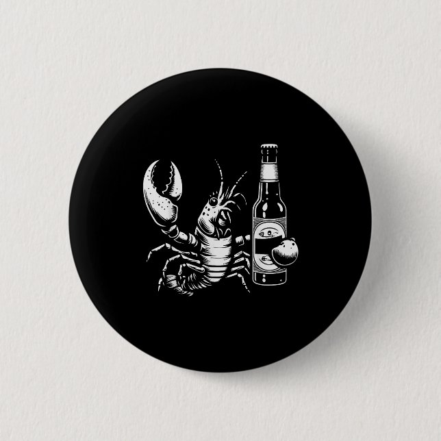 Lobster Crawfish Holding Beer Bottle Funny Crayfis 6 Cm Round Badge (Front)