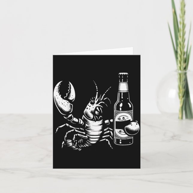 Lobster Crawfish Holding Beer Bottle Funny Crayfis Card (Front)