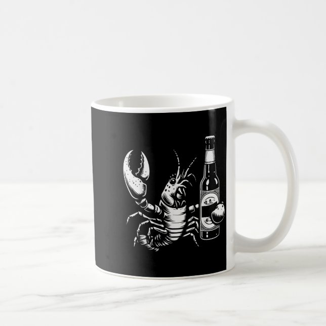 Lobster Crawfish Holding Beer Bottle Funny Crayfis Coffee Mug (Right)