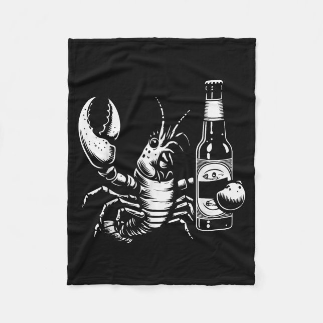 Lobster Crawfish Holding Beer Bottle Funny Crayfis Fleece Blanket (Front)