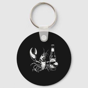 Lobster Crawfish Holding Beer Bottle Funny Crayfis Key Ring