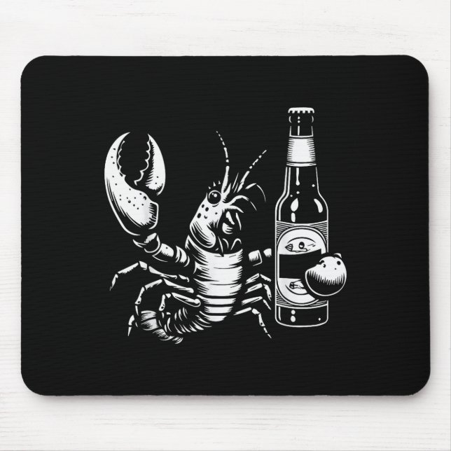 Lobster Crawfish Holding Beer Bottle Funny Crayfis Mouse Mat (Front)