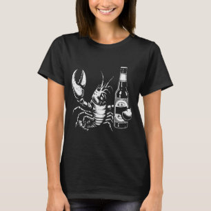 Lobster Crawfish Holding Beer Bottle Funny Crayfis T-Shirt