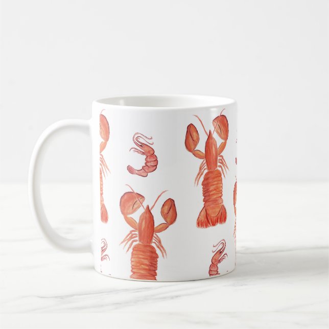 Lobster Crawfish Watercolor Hand Painted Pattern Coffee Mug (Left)