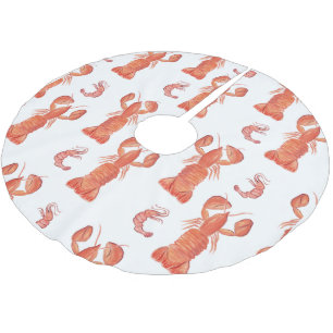 Lobster Crustacean Watercolor Painted Pattern   Brushed Polyester Tree Skirt