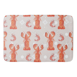 Lobster Crustacean Watercolor Snowflake Pattern Bath Mat