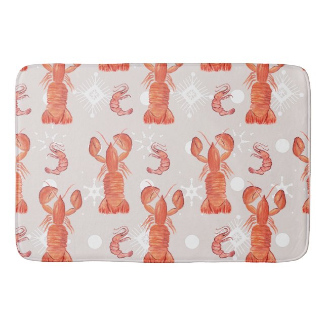 Lobster Crustacean Watercolor Snowflake Pattern   Bath Mat (Front)