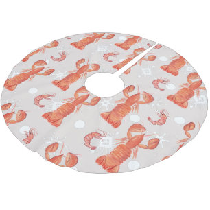 Lobster Crustacean Watercolor Snowflake Pattern Brushed Polyester Tree Skirt