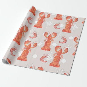 Lobster Crustacean Watercolor Snowflake Pattern  Wrapping Paper