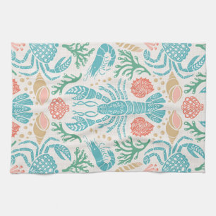 Lobster design Crustacean core print Tea Towel