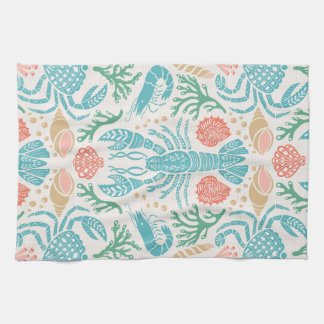 Lobster design | Crustacean core print Tea Towel
