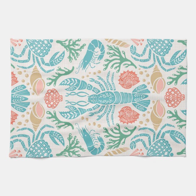 Lobster design | Crustacean core print Tea Towel (Horizontal)