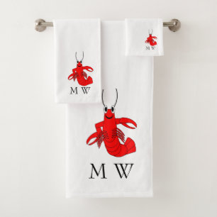 Lobster Design Monogrammed Bath Towel Set