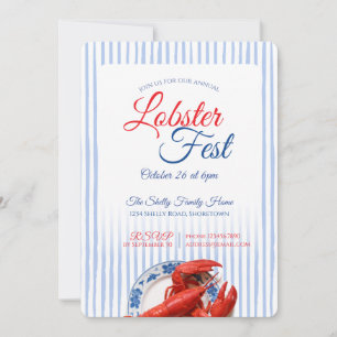 Lobster Fest Coastal Seafood Nautical Stripe Party Invitation