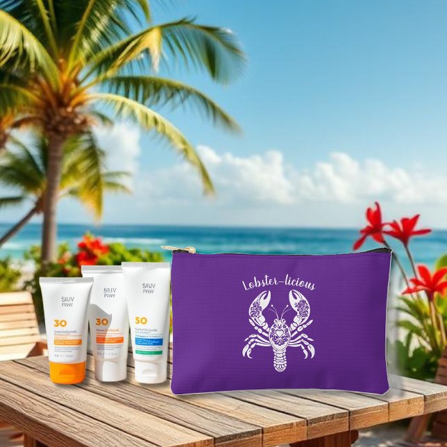 Lobster-Fisherman Core-Hawaiian-Purple Accessory Pouch (Lobster-Fisherman Core-Hawaiian-Tropical-Beach-Summer small sunblock bag-Purple)
