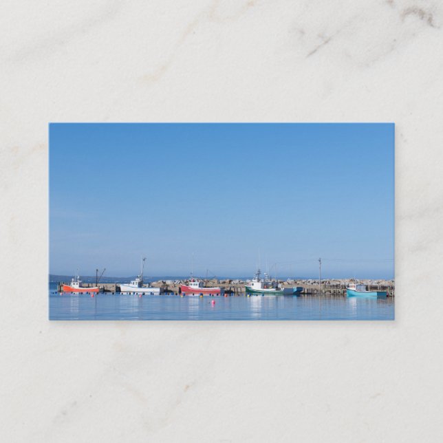 Lobster Fishing Boats with Blue Sky above Business Card (Front)