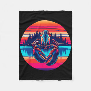 Lobster Fishing Sunset Retro Style Vintage 80s 70s Fleece Blanket