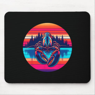 Lobster Fishing Sunset Retro Style Vintage 80s 70s Mouse Mat