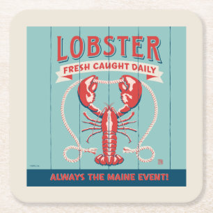 Lobster Fresh Caught Daily   Maine Square Paper Coaster