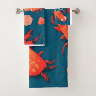 Lobster Geometric Colorful Personalized Pattern Bath Towel Set