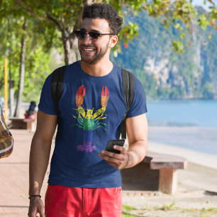Lobster Graphic with Pride Rainbow Stripes T-Shirt