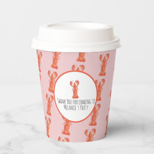 Lobster Hand Watercolor Seafood Crab Boil Pink Paper Cups