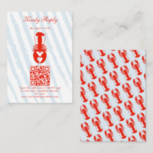 Lobster Heart Blue Stripes Nautical Beach Wedding Enclosure Card