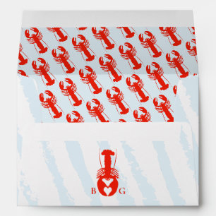 Lobster Heart Blue Stripes Nautical Beach Wedding Envelope