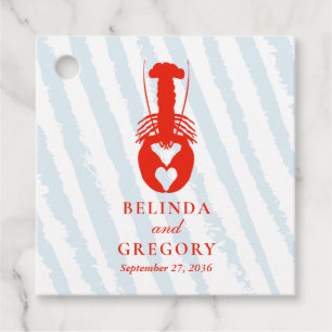 Lobster Heart Blue Stripes Nautical Beach Wedding Favour Tags