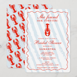Lobster Heart Blue Stripes Nautical Bridal Shower Invitation
