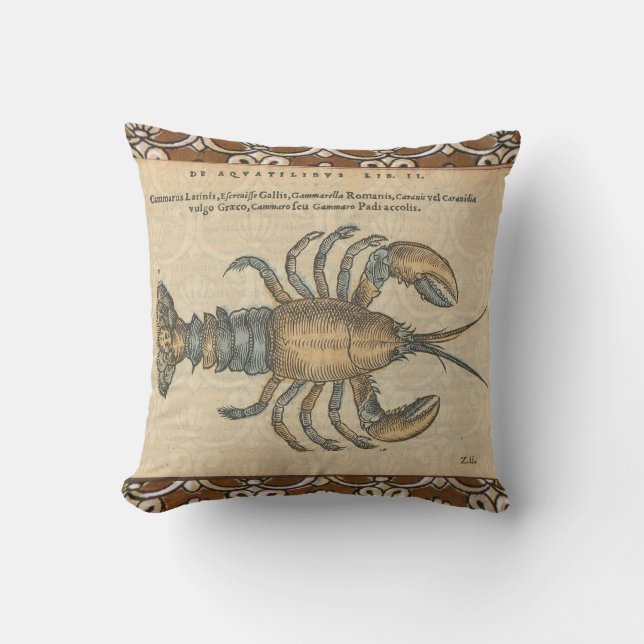 Lobster Illustration Antique Maine Seafood Cushion (Front)