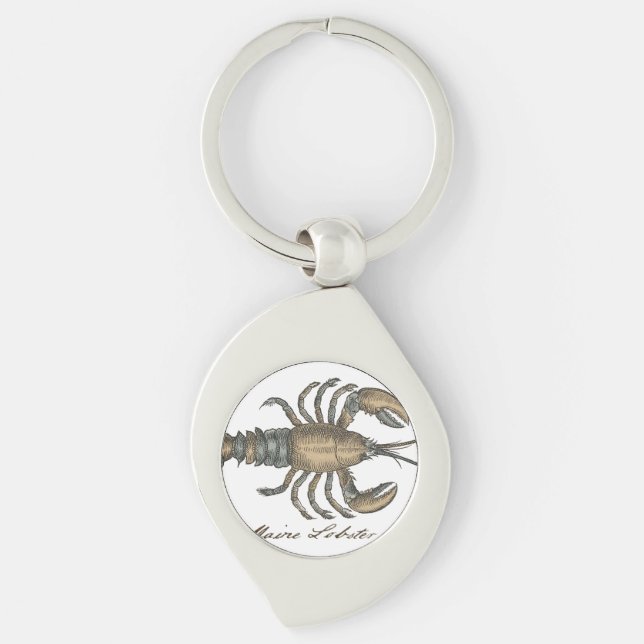 Lobster Illustration Antique Maine Seafood Key Ring (Front)