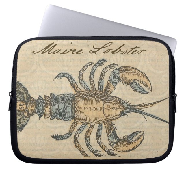 Lobster Illustration Antique Maine Seafood Laptop Sleeve (Front)