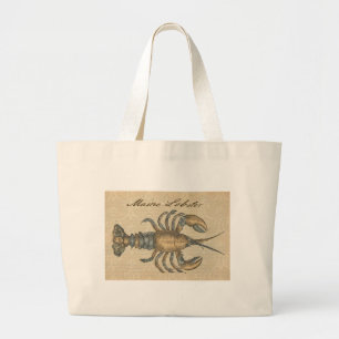 Lobster Illustration Antique Maine Seafood Large Tote Bag