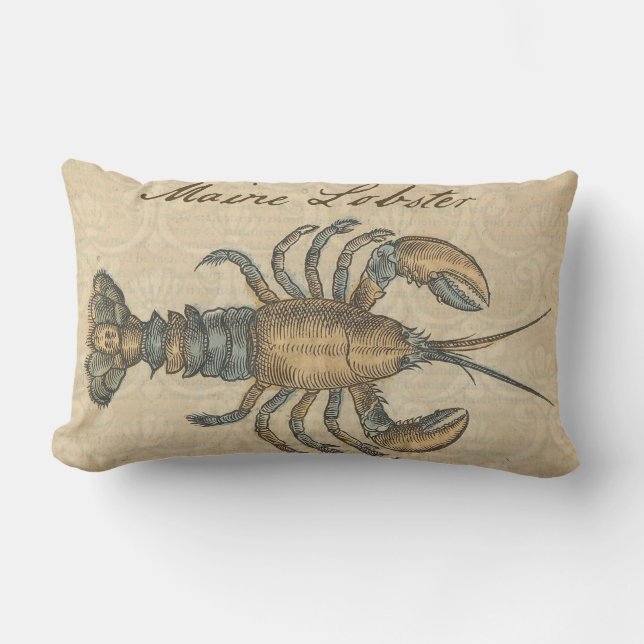 Lobster Illustration Antique Maine Seafood Lumbar Cushion (Front)
