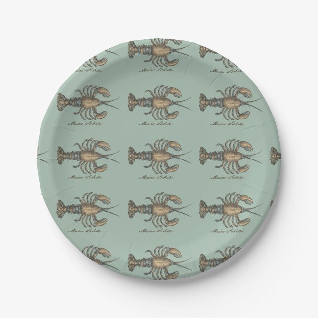 Lobster Illustration Antique Maine Seafood Paper Plate (Front)