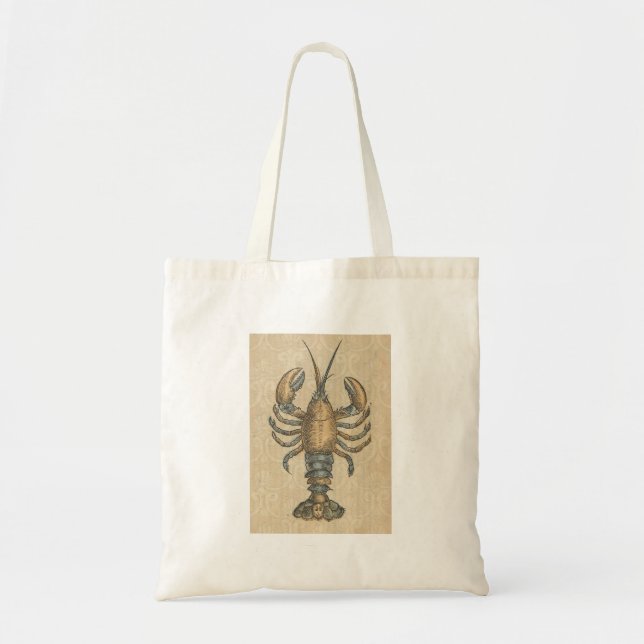 Lobster Illustration Antique Maine Seafood Tote Bag (Front)