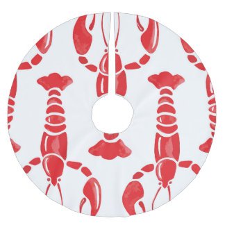 Lobster Illustration: Watercolor Seamless Backgrou Brushed Polyester Tree Skirt