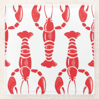Lobster Illustration: Watercolor Seamless Backgrou Glass Coaster