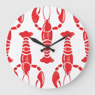 Lobster Illustration: Watercolor Seamless Backgrou Large Clock