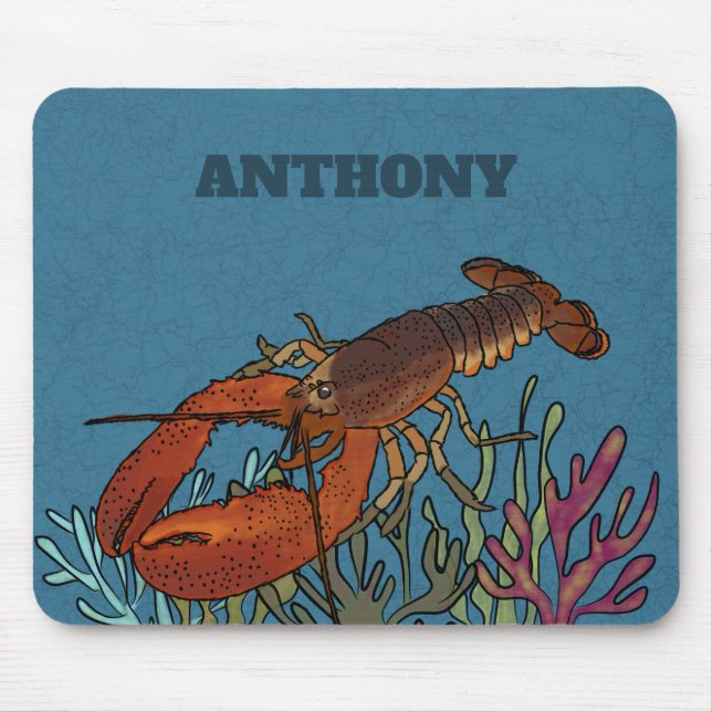 Lobster in a Blue Sea Personalized Mouse Mat (Front)