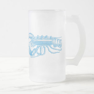 Lobster in baby Blue Frosted Glass Beer Mug