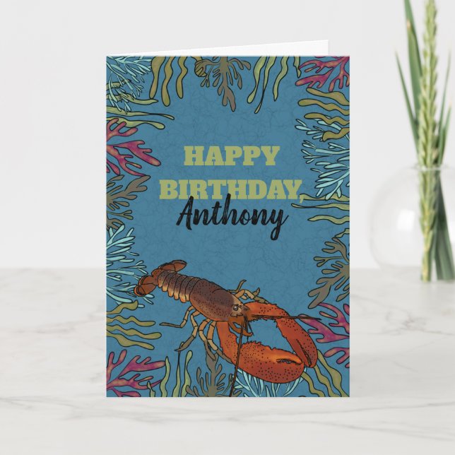 Lobster in the Sea Personalised Birthday Thank You Card (Front)