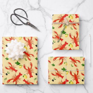 Lobster Lemons Olives Colourful  Wrapping Paper Sheet